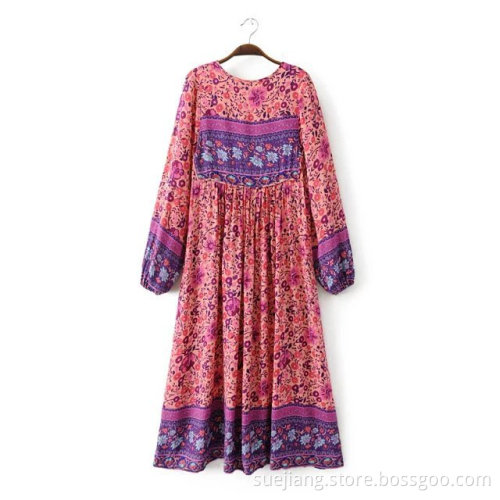 Clothing Flower Printing Loose Casual Dress With Bow